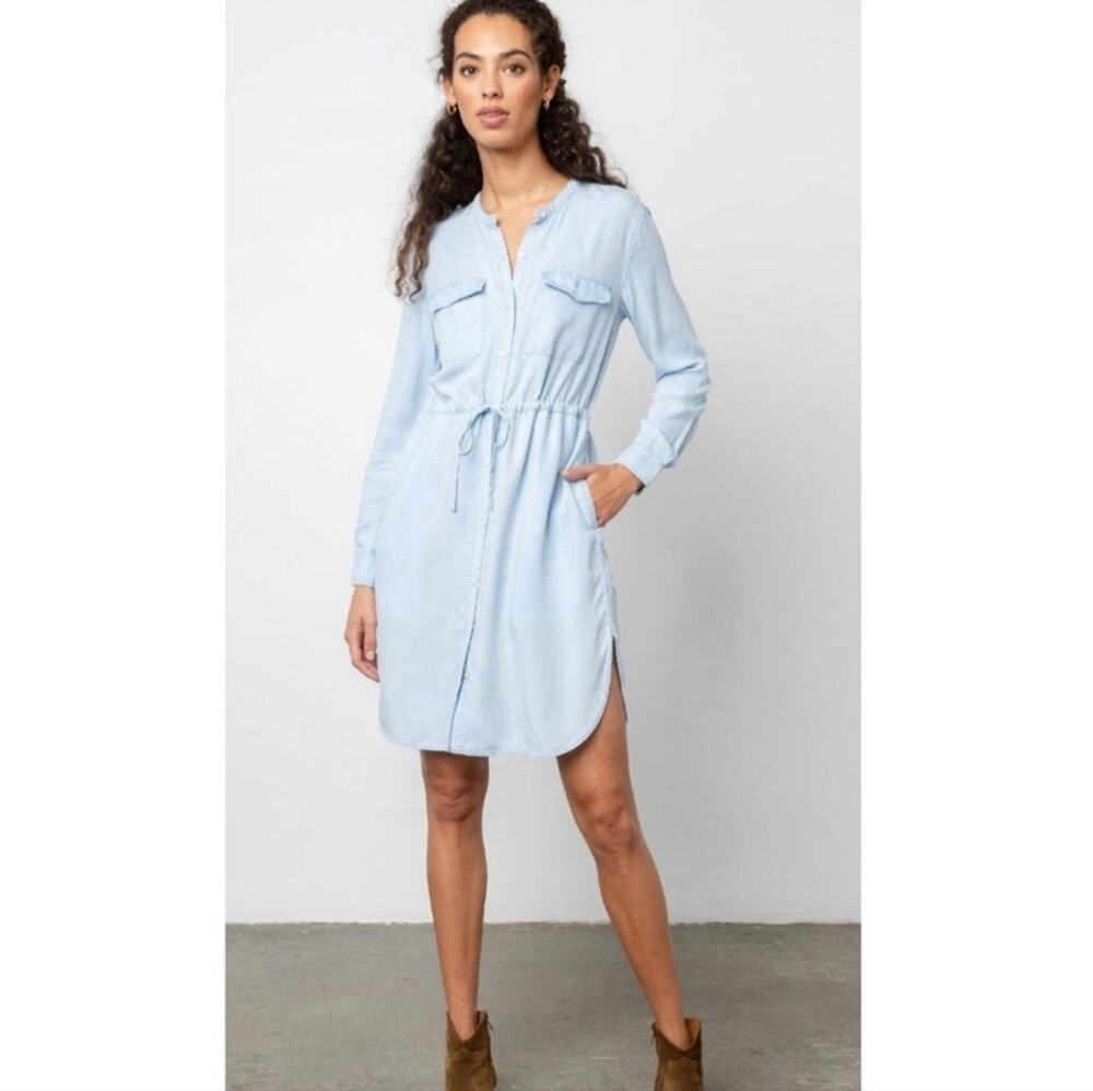 Rails Arabella Light Blue Vintage Lyocell Chambray Roll Tab Sleeves Dress Medium